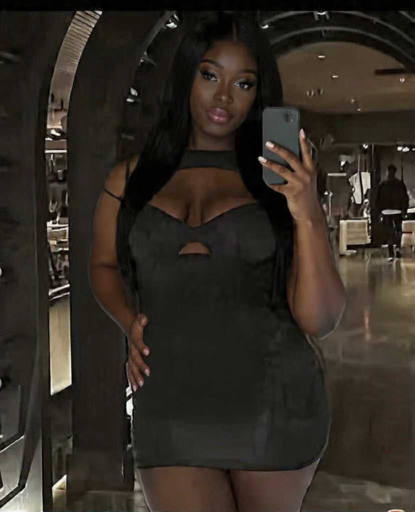 Midnight Envy Dress ā Sexy Black Bodycon Midi Dress with Sheer Mesh Panels