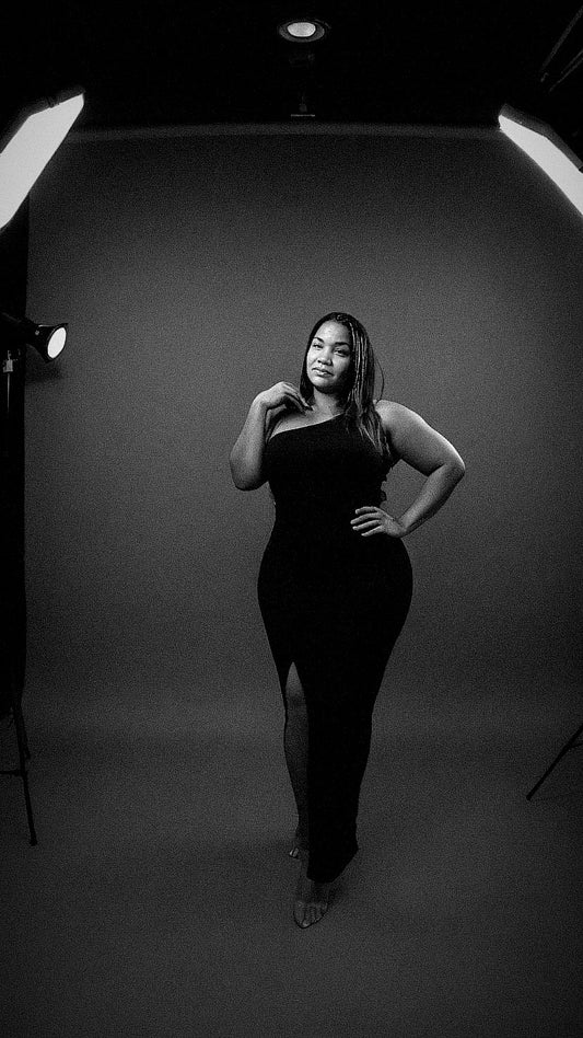 🖤 The Noir Slit One-Shoulder Wrap Dress with Side Slit – Black Glamour Redefined