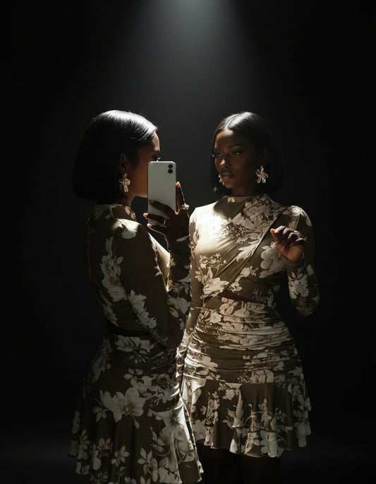 Cocoa Luxe Wrap Dress – Long-Sleeve Pleated Bodycon Cocktail Dress