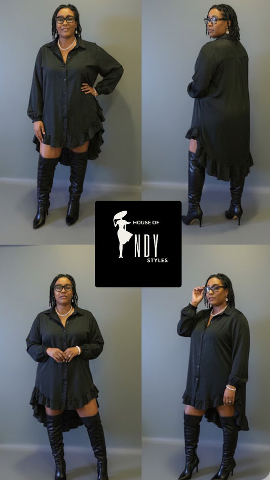 Effortless Elegance Dress – Plus-Size Long-Sleeve Casual Dress with Ruffle Detail