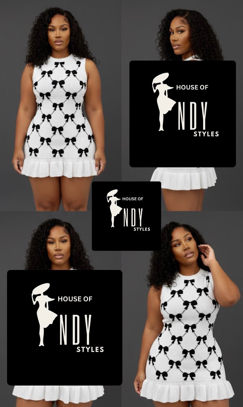 Just Bows Sweater Dress – Elegant H-Silhouette Knit Dress with Ruffled Hem