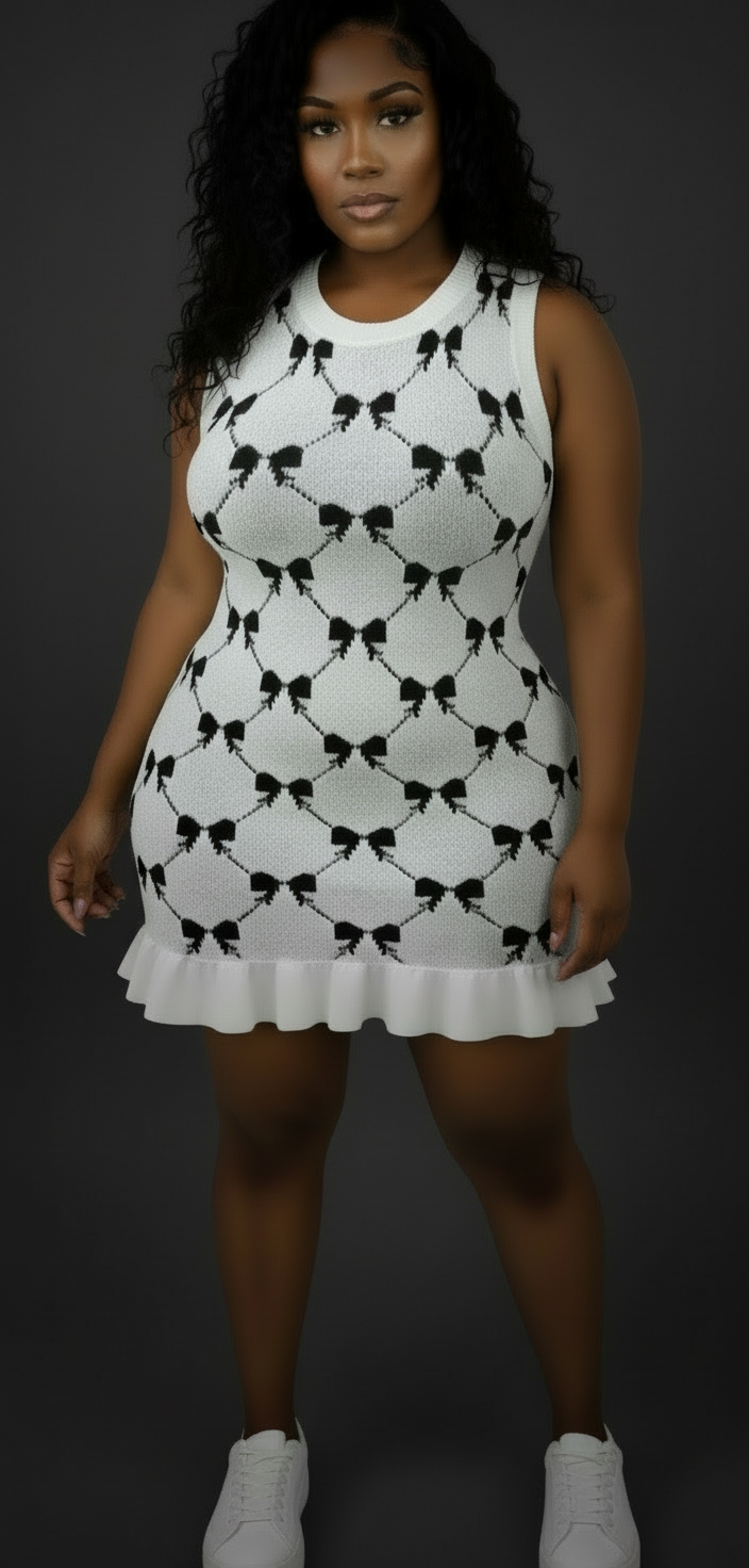 Just Bows Sweater Dress – Elegant H-Silhouette Knit Dress with Ruffled Hem