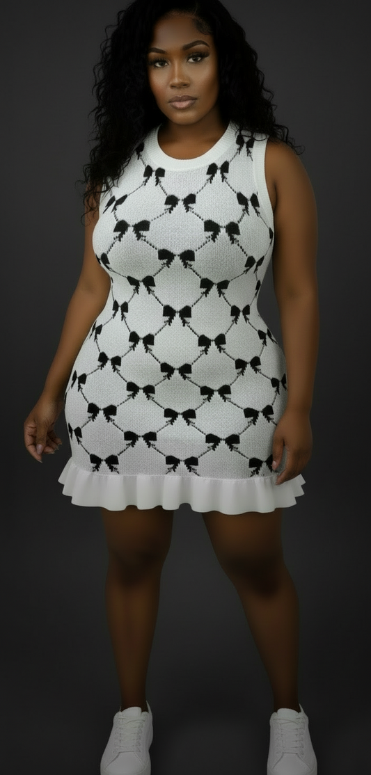 Just Bows Sweater Dress – Elegant H-Silhouette Knit Dress with Ruffled Hem