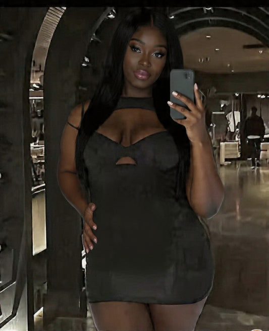 Midnight Envy Dress – Sexy Black Bodycon Midi Dress with Sheer Mesh Panels