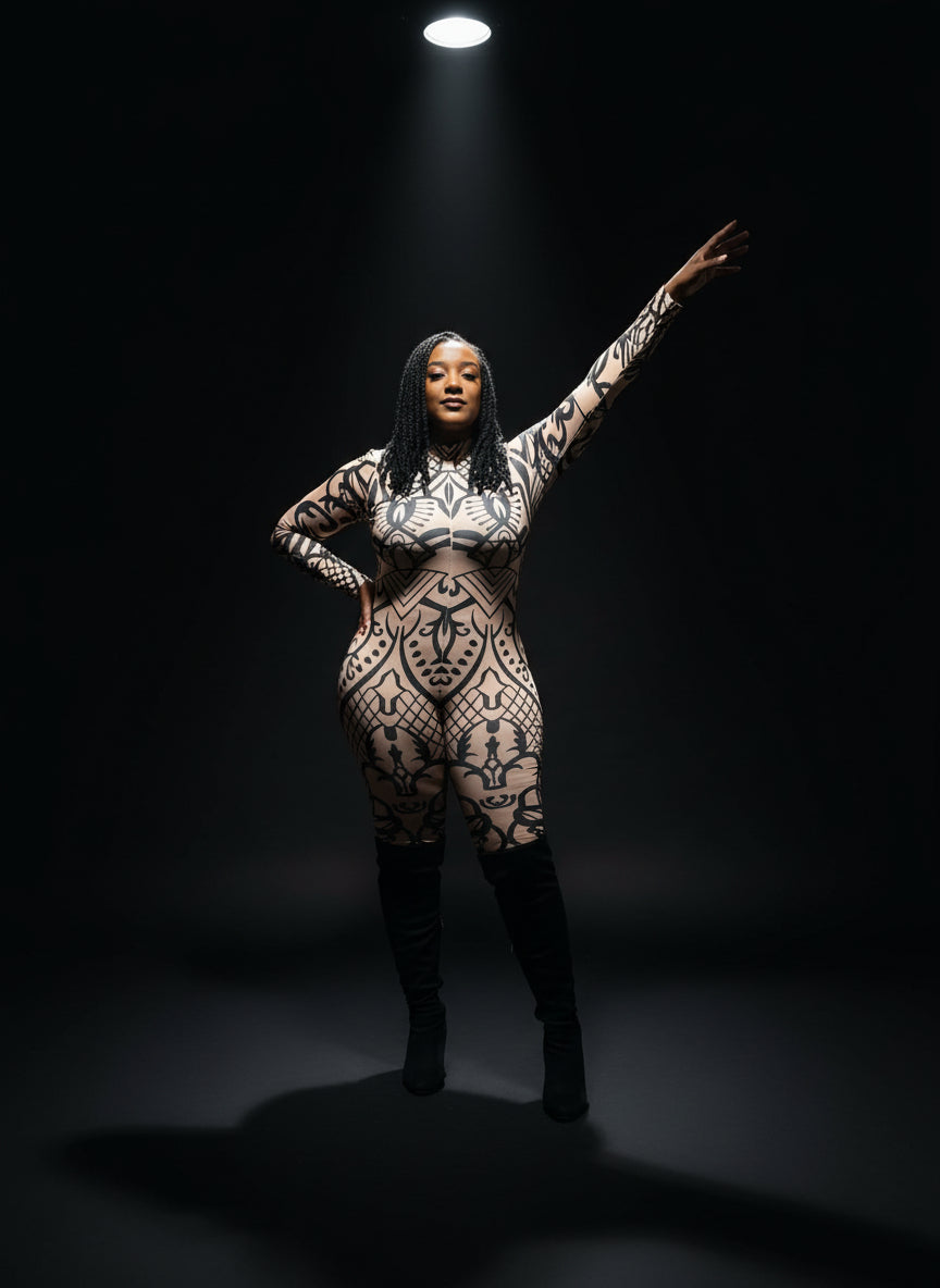 Urban Mosaic Jumpsuit – Women’s Sexy Geometric Print Long-Sleeve Jumpsuit